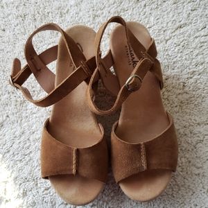 Clarks brown leather cork wedges, size 6M